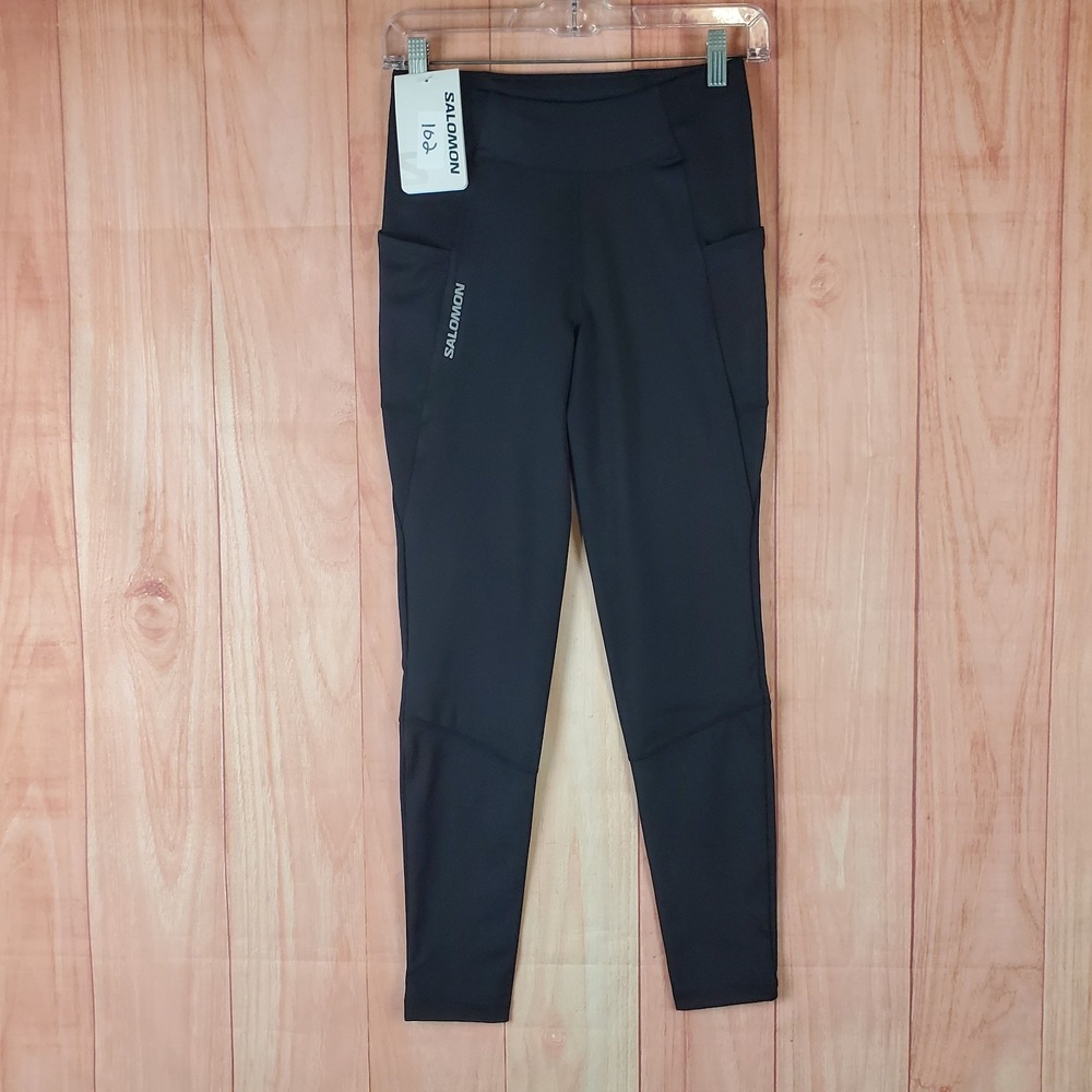 Salomon Cross Run 28" Tights Womens Small Black Stretch Elastic Waist Running